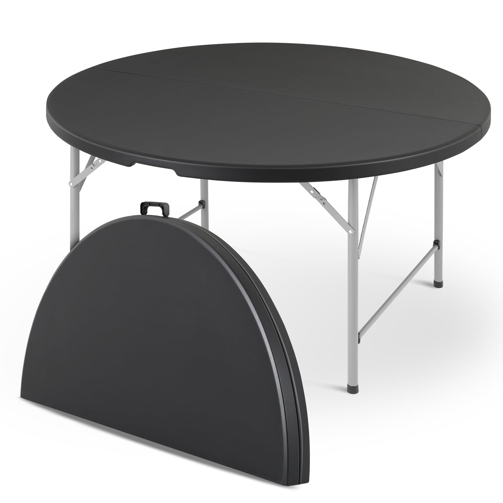 Photo 1 of 4.5Ft Round Folding Table, Indoor Outdoor Plastic Dining Card Table with Handle and Lock for Picnic Party Banquet Wedding, Black | Minor Scratches