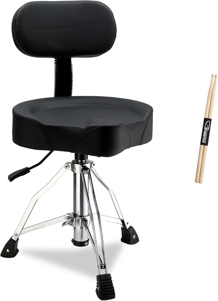 Trono per batteria regolabile con schienale, sgabello idraulico, sedile a sella, per batteristi, adatto per pianoforte, chitarra, studio e pratica musicale