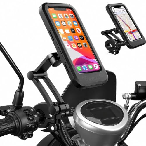 Image of Waterproof Bike Mobile Holder with Aluminum Alloy Base, 360 Rotatable Motorcycle Phone Mount Stand for Handlebar, Rainproof, Anti-Glare Touch-Screen Case for Bicycles, Scooters & Electric Bikes