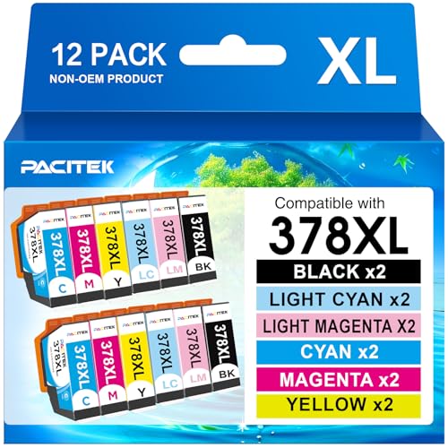 378XL Ink Cartridges 12-Pack High Yield Replacement for Epson 378 XL Ink Cartridges Multipack Compatible with Epson Expression Photo XP-8700 XP-8500 XP-8505 XP-8600 XP-8605 XP-8000 XP-8005