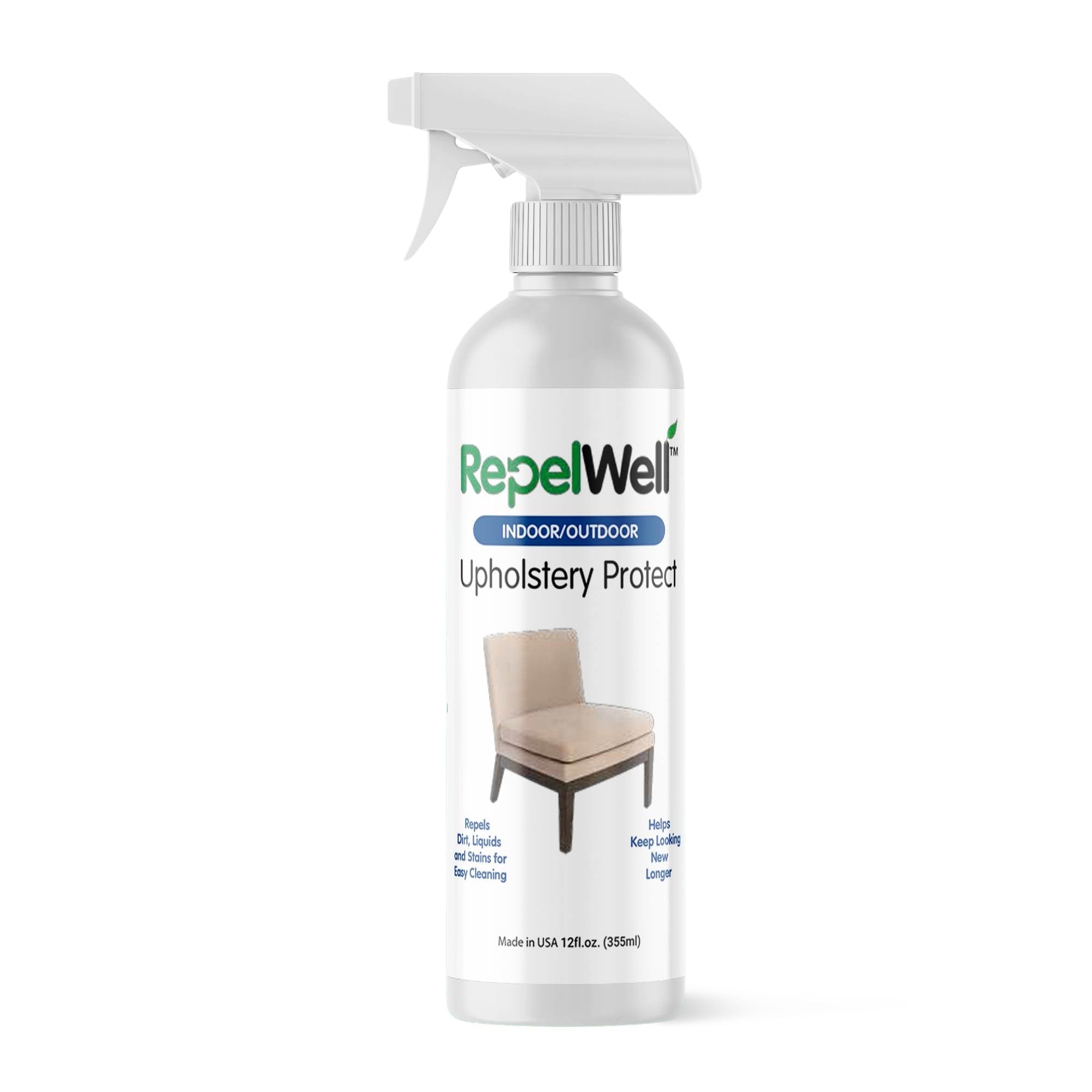 RepelWell Upholstery Protect - Spray Repelente al Agua y Manchas (12 onzas), Respetuoso con el Medio Ambiente, Apto para Mascotas, Mantiene tu tapicería de Tela, Cuero y Gamuza como Nueva