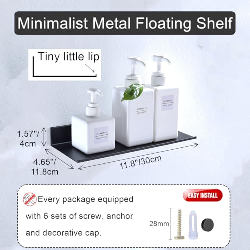 Z-metnal-Small-Decor-Shelves-Mini-Floating-Display-Wall-Shelf-for-Smart-Speaker-Collectables-Aluminum-Wall-Mounted-Matt-Black12-x-5-inch1ft-Wide-2-Pack