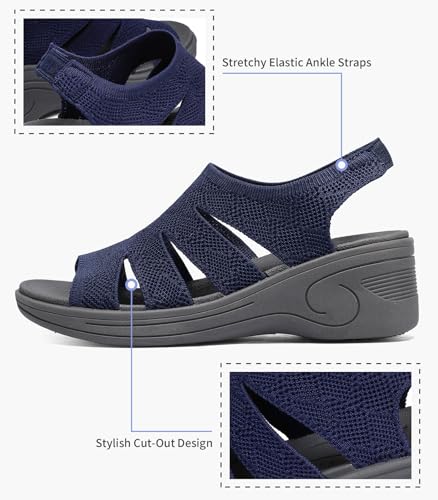 Image of Womens Wedge Sandals Platform Walking Sandals Open Toe Ankle Elastic Strap Casual Comfortable Summer Dressy