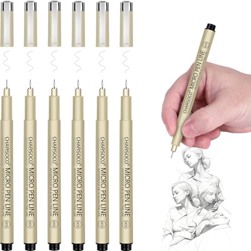 CHARSOCO 005 Micro Pen, Black Fine Point Pen with Waterproof Archival Ink, 0.23mm Fineliner Ink Pens for Artist Illustration, Sketching, Anime, Manga, Technical Drawing and Scrapbooking