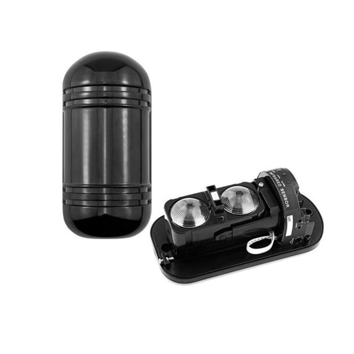 Détecteur Infrarouge à Double Faisceau Cylindre Pc, Noir 100m | Usage Intérieur et Extérieur, Forte Résistance aux Intempéries, Installation Facile, 3 Voyants Led, Angle Réglable