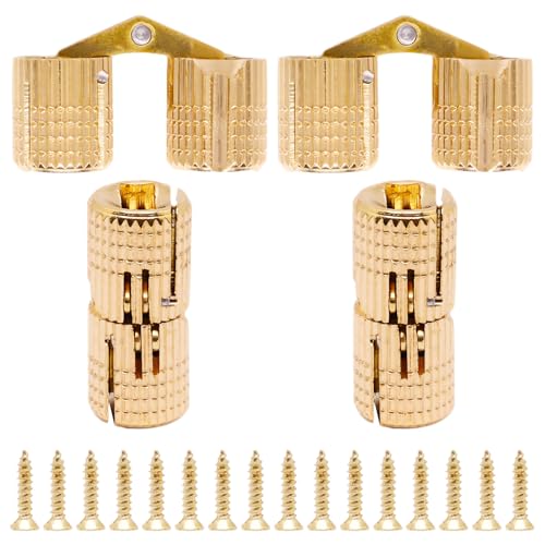 S SYDIEN 4PCS 10 mm Hidden Brass Barrel Hinges with 16 Screws, 180 Degree Opening Angle Small Hinges for Wooden Box DIY Jewelry Box Making