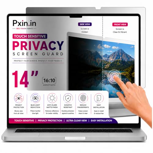 Image of Pxin Neo 14 Inch (16:10) | Touch Sensitive Privacy | Anti Blue | Anti Glare | UV (A /B /C) Block| OptiX & BLUVLIGHT Block Layer | Privacy Filter compatible with HP /Dell /Lenovo /Asus /Acer