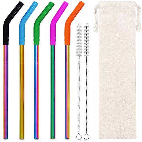 Lazycorner Reusable Stainless Steel Straws with Cleaning Brushes