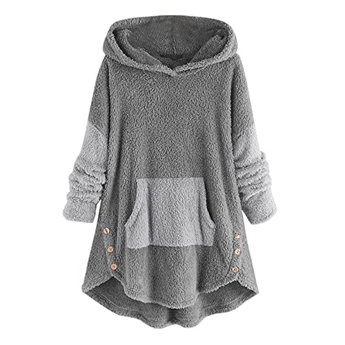 Teen Girls Fleece Hoodies Sweater Oversized Fuzzy Tunic Tops Casual Loose Pocket Pullover Sweatshirt Warm Jacket Coat
