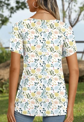 Image of CATHY 2026 Women Tops Summer Short Sleeve Tunic V Neck T-Shirts Loose Casual Floral Blouse S-4XL