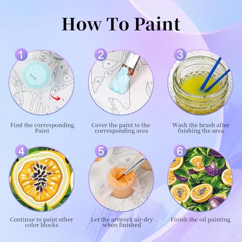 Image of Okarina 6 Pack Paint by Numbers Kit for Adults Beginner, Fruit Adult Paint by Number Kits on Canvas Without Frame, Fruit DIY Acrylic Oil Painting by Numbers Kits, Perfect for Home Decor 10x14 Inch
