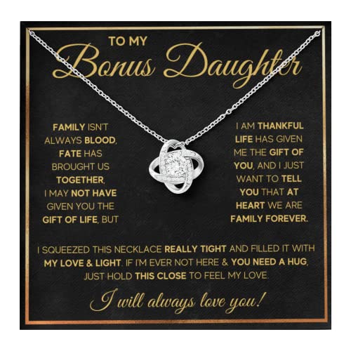 Bonus Daughter Necklace Birthday Graduation Christmas Gift Pendant for Step Daughter Goddaughter with Message Card and LED Jewelry Box Gift