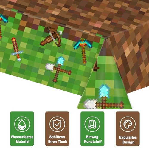 ParPix Pixel Tischdecke Geburtstag,130x220cm Pixelmotiv Geburtstag Tischdecken,Videospiel Pixel Tischdecke Kindergeburtstag,Game Pixel Thema Geburtstagstischdecke,Tischläufer Geburtstags Junge Mädchen