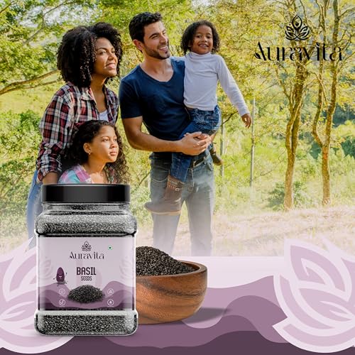 Image of Auravita Premium Raw Sabja Basil Seeds 500 Gram | Nutrient-Rich, Pure Basil Seeds For Healthy Drinks, Smoothies, And Recipes