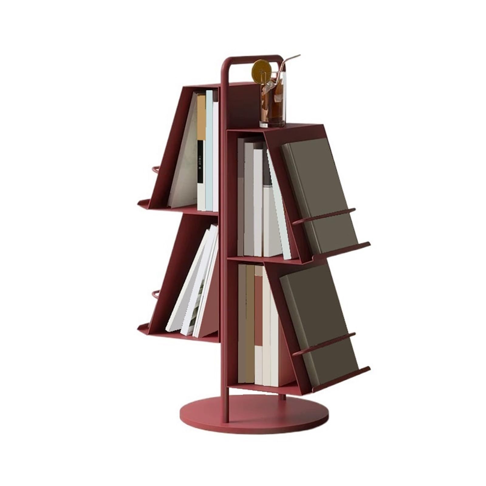 Shihan-2015 Bookcase Creative and Personalized Floor Standing Iron Bookshelf Magazine and Newspaper Display Stand Display Shelf(Red)