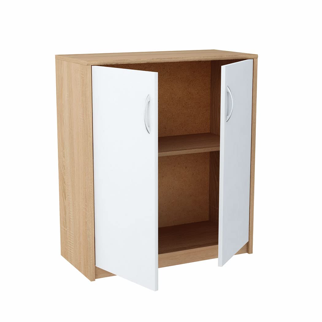Meblando uniwersalna szafa 74 x 35 x 85 cm, szafa na ubrania biała i dąb, wielofunkcyjna szafa na akta lub meble do korytarza, komoda – 74 cm szerokości, wysoka jakość