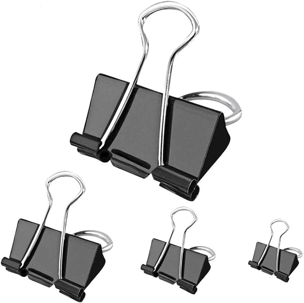 GoodtoU 100 Pieces Binder Clips 4 Sizes Foldback Clips Metal Paper Clips Stationary Clamp Clips 15mm 19mm 32mm 51mm