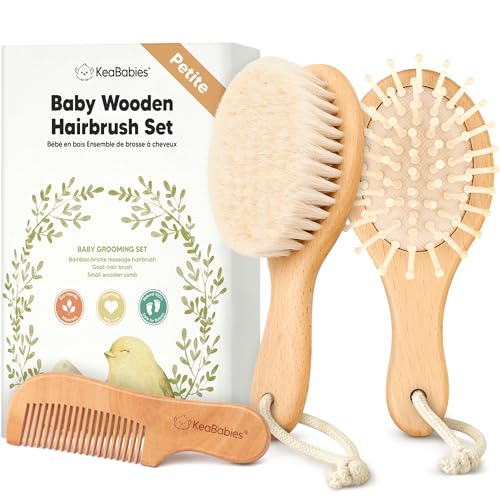 Image of Baby Hair Brush Set for Newborns - Soft Goat Bristle Wooden Baby Brush and Comb Set Newborn Grooming Kit for Cradle Cap, Durable & Gentle, Boy, Girl Infant Essentials Care Kit (Petite, Walnut)