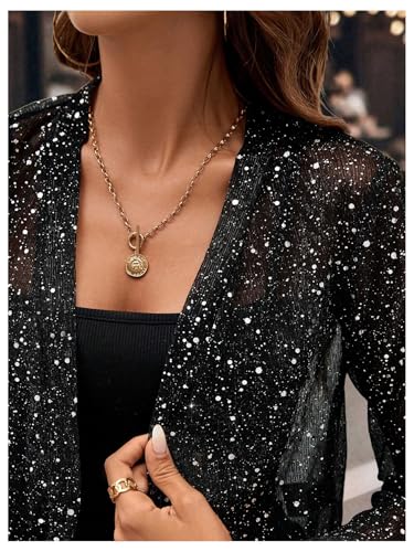 OYOANGLE Women's Sparkly Sheer Long Sleeve Open Front Cardigan Lightweight Glitter Cropped Shrug4