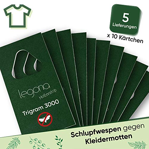 Preisvergleich Produktbild Legona® - Schlupfwespen gegen Kleidermotten / Biologische & Nachhaltige Bekämpfung von Textilmotten / 10x Trigram-Karte à 5 Lieferungen / Alternative zu Mottenspray und Mottenkugeln