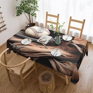 Baseball Equipment Print Tablecloths Waterproof Oil-Proof Table Cover 54 X 72 Inch Machine Washable Rectangle Table Cloth for Party Kitchen Dining Room Outdoor Indoor