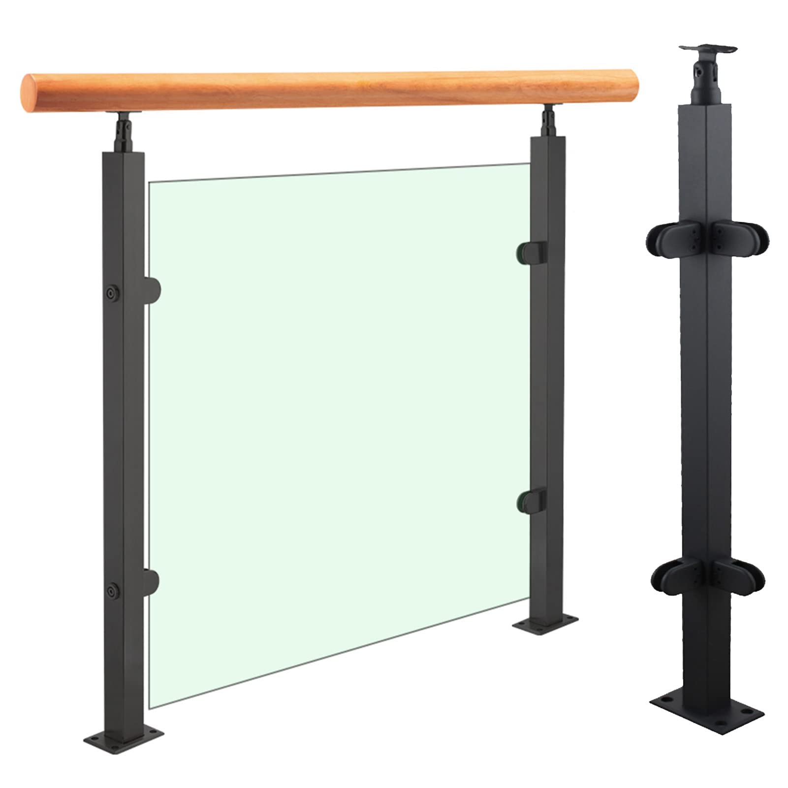 Poteau robuste en acier inoxydable 304 avec base solide pour garde-corps d'angle noir