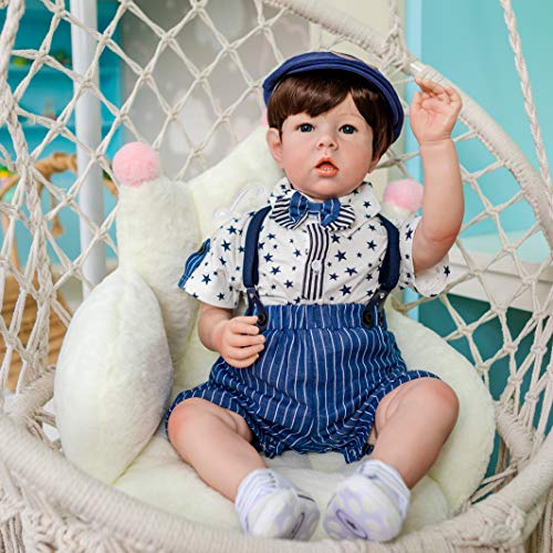 Muñeca Reborn de 28 pulgadas con cuerpo suave y ojos azules miniatura 3