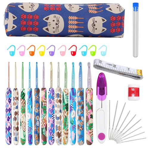 Agujas de ganchillo ergonómicas para, agujas de ganchillo con mango suave, calcetines, sombreros, guantes, agujas de tejer de de acero inoxidable para abuela