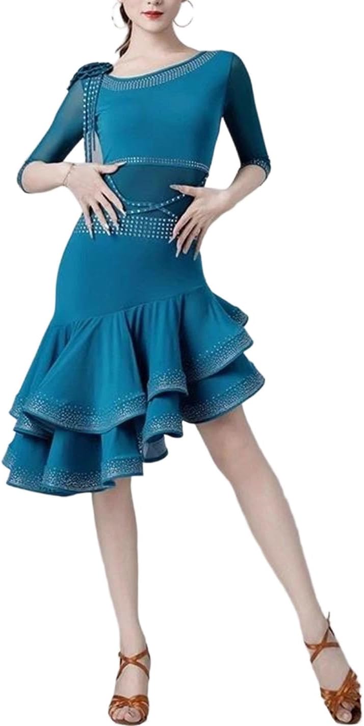 Women Latin Dance Dress Autumn Costume Professional Competition Wear for Tango Samba Rumba Stage Performance
