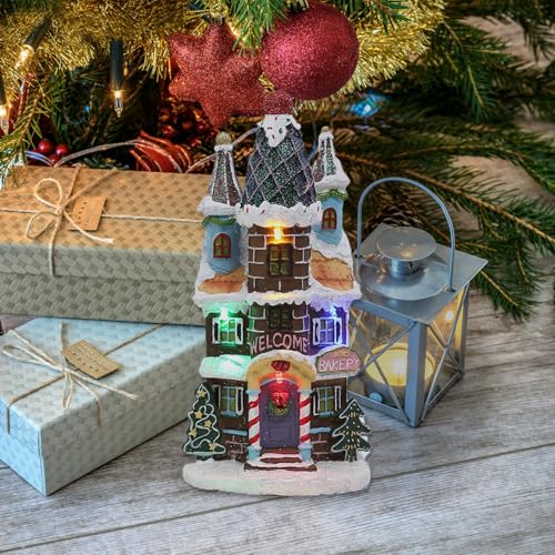 Maison lumineuse Noël en résine miniature sans pile pour déco table - 5