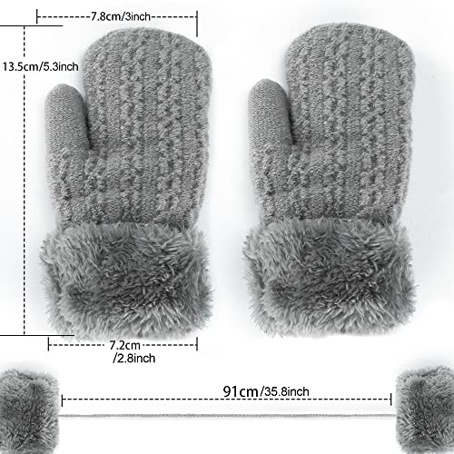 Toddlers Winter Thermal Knitted Mittens - Fleece Lined Warm Thicken Gloves with String for Boys Girls 1-4Yrs2