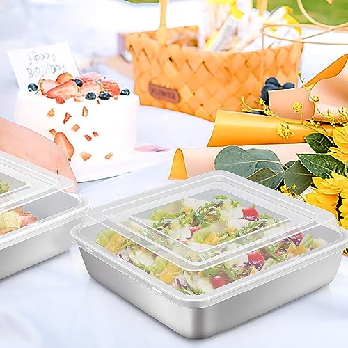 Image of TeamFar 9 x 9 Inch Square Cake Pan, Stainless Steel Square Baking Pan with Lid for Brownie Lasagna, Non-Toxic & Heavy Duty, One-Piece & Smooth, Dishwasher Safe & Easy Clean (2 Pans + 2 Lids)