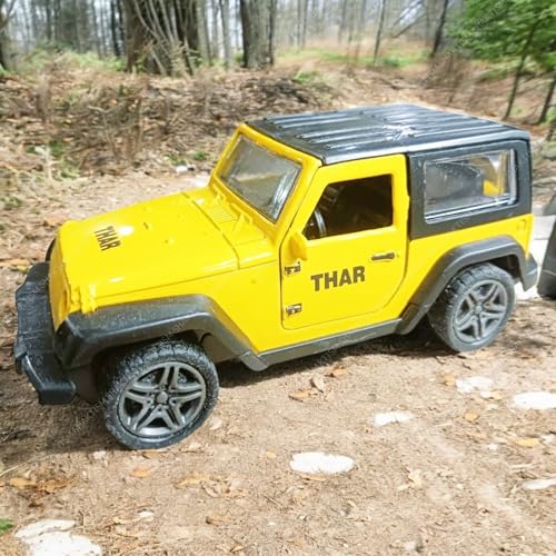 Image of SHAKTISM Thar Diecast Model Toy, 1:32 Scale with Sound & Lights Pull Back Collectible Vehicle Toy Door Opening Scale Car Model Birthday Gift for Boys Girls (Yellow-Diecast Metal Car)
