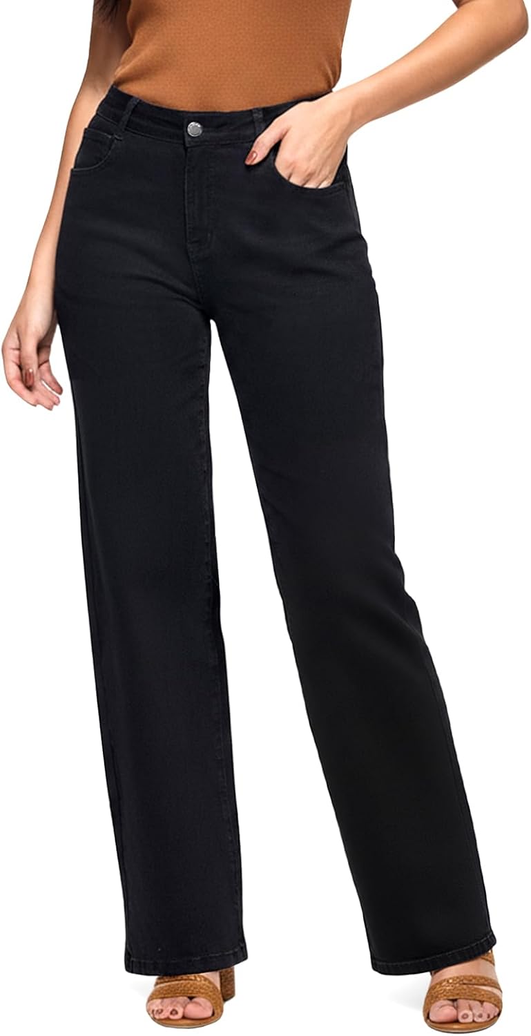 ZPIUO Straight Leg Jeans for Women – High Waisted Wide Leg, Y2K Loose Fit Denim Pants with Pockets 90s