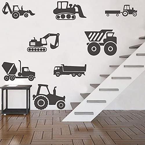 8 Vinilos Decorativos Infantiles Vehículos de Construcción Negro miniatura 3