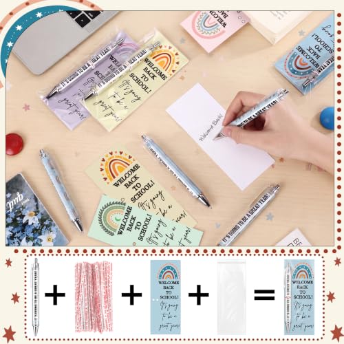Dunzoom 50 Sets Welcome Back to School Gifts Include Greeting Cards and Inspirational Ballpoint Pens First Day of School Stationery Set for Teachers Students Reward Supplies(Rainbow) - Image 6