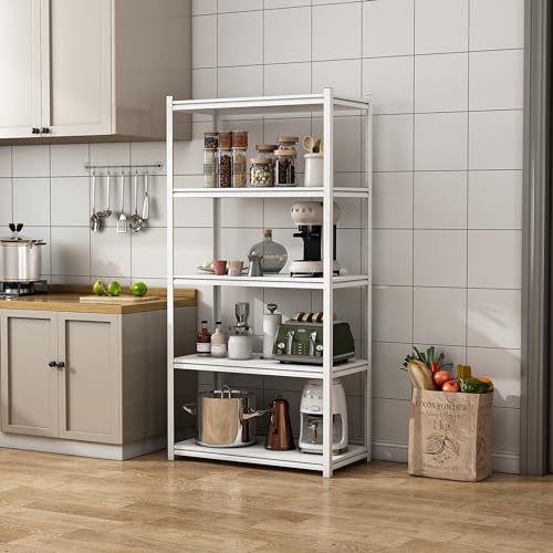 [en.casa] Estantería Almacenaje Estantería para Cargas Pesadas de 5 Niveles Total 500 KG (100KG/Estante) Estructura Modular Acero 183 x 90 x 40 cm - Blanco