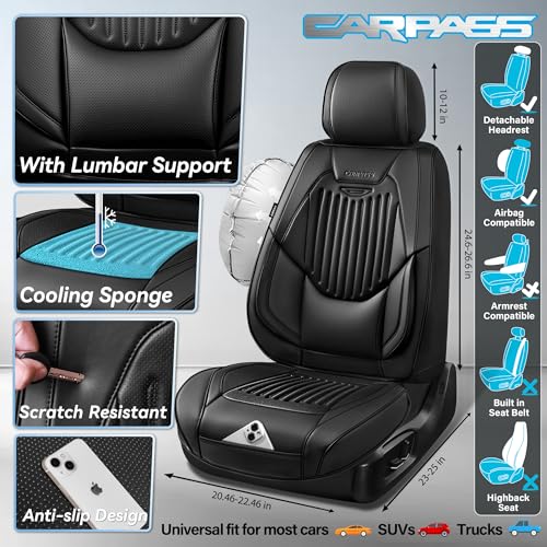CAR PASS Luxury Nappa Leather Car Seat Covers Full Set, Lumbar Support Seat Covers for Car 5 Seats, Waterproof Car Seat Protector, Automotive Seat Covers Universal Fit for Most Sedans SUV Trucks Black by CAR PASS - Image 3