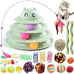 Suhaco 21 Pack Cat Toys for Indoor Cats Interactive Kitten Toy Fun Roller 3 Level Cats Ball Toys with Catnip Ball Self Play Cat Feather Wand Kitty Toy for Boredom (Green)