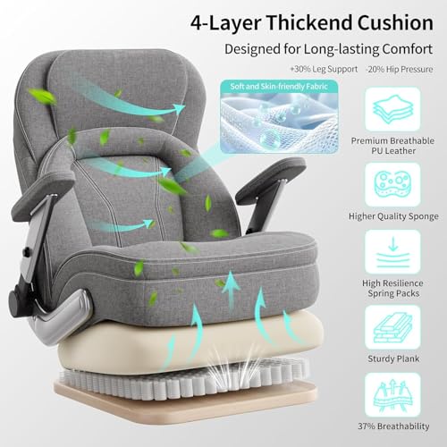 Image of Big and Tall Office Chair, 600lbs Heavy Duty Desk Chair with 5D Arms, Adjustable Lumbar Support & Height, Tilt Function, Fabric High Back Ergonomic Executive Computer Chair with 3'' Casters