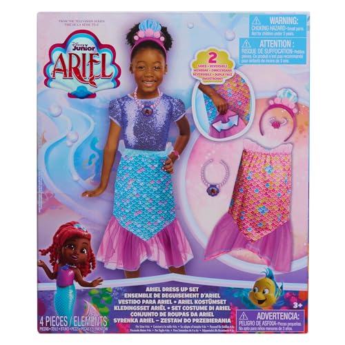 Disney Junior Ariel 2-in-1 Dress Up Set for Pretend Play, Sizes 4-6X, 4-Pieces, Mermaid, Kids Toys for Ages 3 Up by Just Play