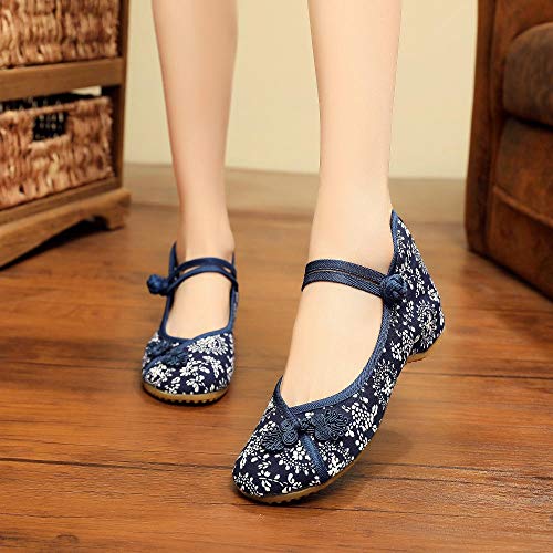 LIUCHANG Chaussures brodées Retro Sing-Shoe marée Floral Bleu et Blanche Porcelaine Augmentation Chaussures Femmes Respirantes Bouche Peu Profonde Beijing sur des Chaussures de Linge liujiapeng55