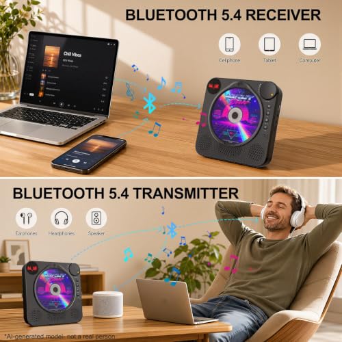 Image of Portable CD Player with Bluetooth 5.4 for Daily Home Use & Gift,Exercise
