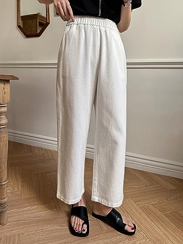 Image of Sugathari Girl's & Women's Denim Cotton Elastic Waist Cropped Straight Ankle Length Wide Leg Casual Baggy Jeans for Women, Trousers Pant for Women (Jeans 239)