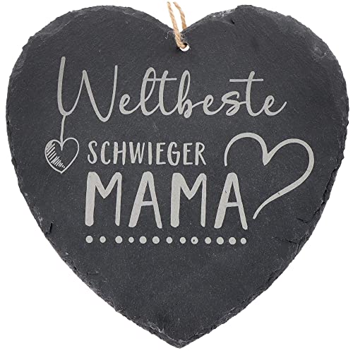 Spruchreif | Großes Schieferherz mit Gravur | Schieferherz mit Spruch Schwiegermama | Schiefertafel in Herzform mit Kordel | Schieferschild | Dekoherz | Geschenk Schwiegermutter | Muttertag
