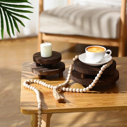 Geetery 4 Pcs Wooden Risers for Display Wood Pedestal Stand Mini Tray Stand Round Wooden Pedestal Holder Rustic Riser for Decor Tiered Tray Decor Home Kitchen, 5/6/7/8 Inch(Brown) by Geetery - Image 4