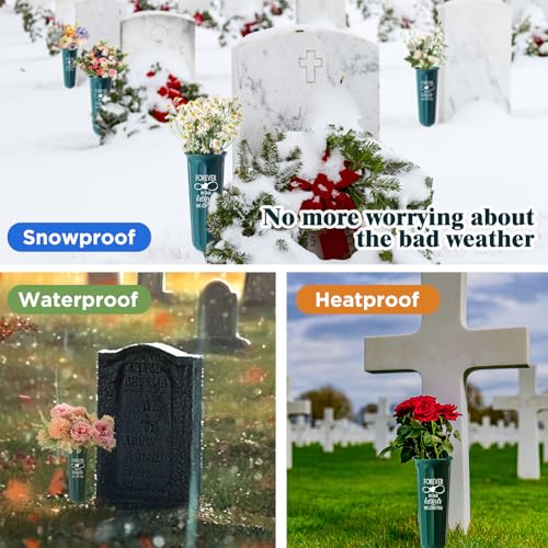Décorations de tombe vase de cimetière en plastique vert lot de 6 cônes cœur