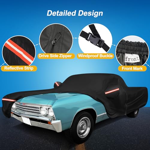 Image of QUNSUNUS Car Cover for Chevrolet El Camino 1964-1967 and 1978-1987, Outdoor Waterproof Car Cover with Zipper, All Weather El Camino Car Covers with Wind, Sun, UV and Dust Protection