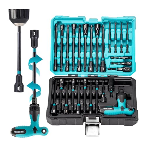 LIBRATON 27PCS Magnetic Nut Driver Set Impact with Ratcheting T Handle, Metric & SAE Long Impact Driver Bits, Socket Adapters, Wing Nut Driver, Bit Holder