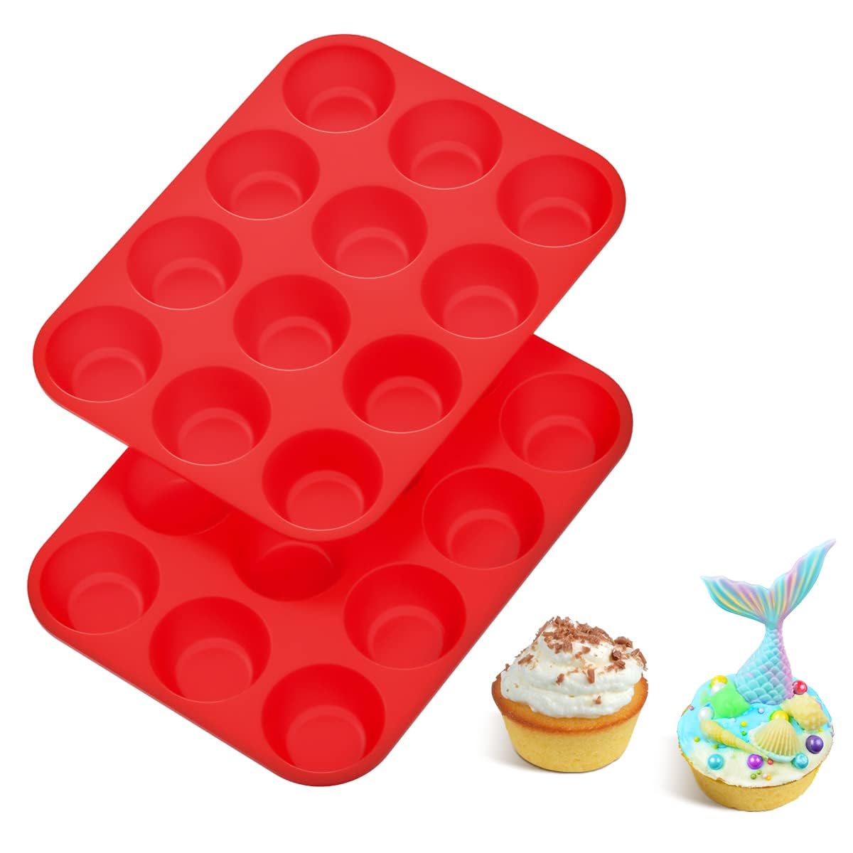 CAKETIME Silicone Muffin Pan, 12-Cup Cupcake Pan for Baking Muffin, Cake,  Fat Bomb, 2-Pack Nonstick